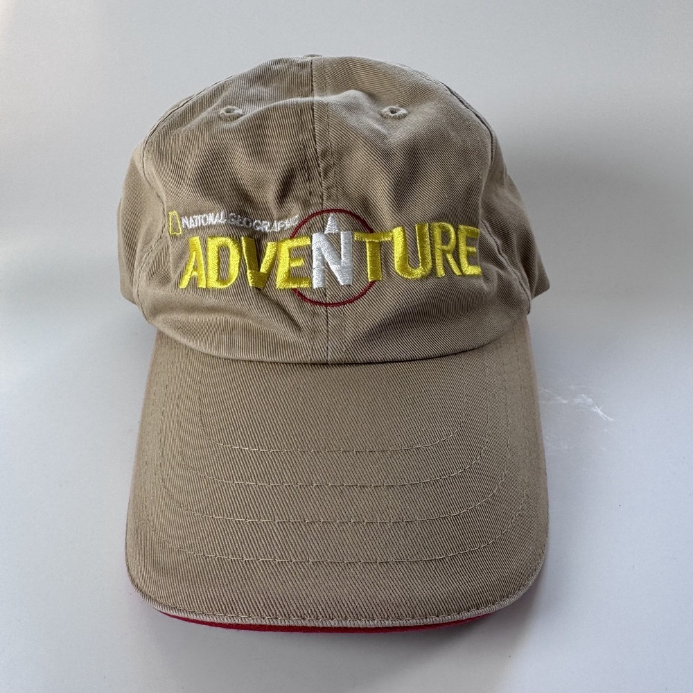 Vtg National Geographic Adventure Magazine Cap Hat Khaki Embroidered Early 2000s
